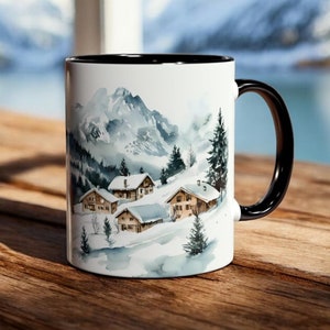 Winter Landscape Mug, Ceramic Mountain Scene Coffee Mug 11oz, Xmas Coffee Cup, Winter Themed Cabin Decor, Holiday Gift, Christmas Gift