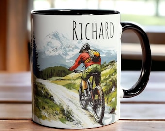 Mug personnalisé pour motard, Mug panoramique en céramique avec nom personnalisé, cadeau pour les amateurs de VTT et de cyclisme, cadeau personnalisé unique pour motard