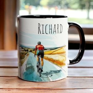 Personalisierte Radfahrer Tasse, individuelle Name Radfahren Kaffeetasse Keramik 11 Unzen, personalisierte Geschenk für Radsport Liebhaber und Rennrad Liebhaber, Radfahrer Geschenk