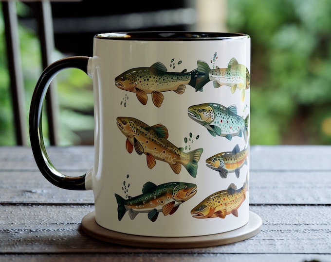 Ceramic Trout Mug, Fishes Coffee Mug 11oz Trout Fish Mug, Fishing Mug, Fisher Gift, Fishing Gift, Trout Cup, Trout Lover Gift, Trout Present