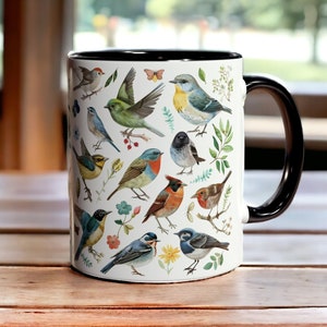Ceramic Bird Mug, Bird Coffee Cup, Hummingbird Songbirds Artistic Mug, Mug with Birds, Bird Cup, Bird Lover Gift, Birdwatcher Mug