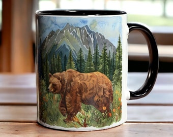 Stunning Brown Bear Mug, Ceramic Bear Coffee Mug 11oz,  Forest Animal Nature Scene, Bear Tea Cup, Gift for Wildlife Lovers, Bear Lover Gift