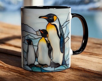 Pinguin Familienbecher, Wintertierkaffeetasse, Buntglas Arctic Wildlife Becher, Pinguin-Liebhaber-Geschenk, niedlicher Pinguinbecher 11 Unze Keramik, Weihnachten