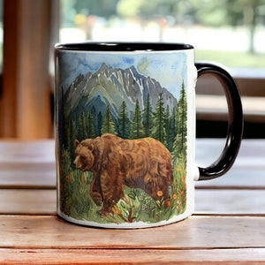 Stunning Brown Bear Mug, Ceramic Bear Coffee Mug 11oz,  Forest Animal Nature Scene, Bear Tea Cup, Gift for Wildlife Lovers, Bear Lover Gift