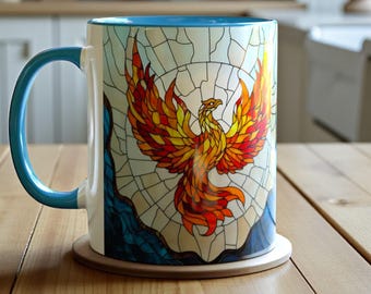 フェニックスマグ、ステンドグラスの神話の鳥のコーヒーカップ