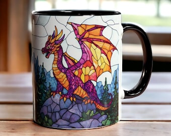 Drakenmok, keramische draak koffiemok 11oz, gebrandschilderd glas drakenkunst, drakentheekop, fantasiemok, cadeau drakenminnaar, fantasiecadeau