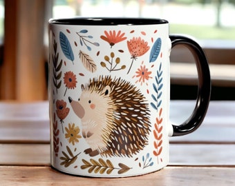 Beautiful Hedgehog Mug,  Ceramic Hedgehog Coffee Mug 11oz, Forest Animal Cup, Adorable Gift for Hedgehog Lover, Whimsical Hedgehog Gift