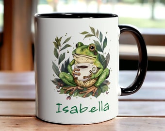 Taza de café personalizada con diseño de rana, taza de cerámica de 325 ml con nombre personalizado, linda taza de rana, regalo único para amantes de las ranas, taza de rana personalizada, regalo único de rana