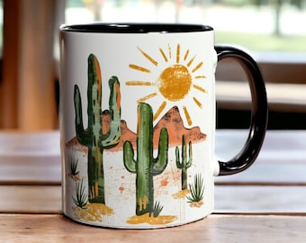 Desert Mug, Ceramic Cactus Cup, Mug, Desert Themed Coffee Cup, Desert Lover Gift, Arizona Landscape Mug, Nature Lover Gift, Cactus Gift