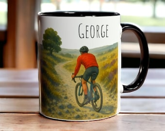 Gravel Bike Mug 11oz, Personalized Cycling Coffee Cup, Custom Name Cyclist Gift, Gravel Biker Mug, Adventure Drinkware, Outdoor Sports Mug