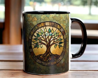 Stained Glass Tree of Life Mug, Tree of Life Coffee Mug, Nature Lover Gift, Spiritual Mug, Celtic Tree Mug, Sacred Symbol Accent Mug