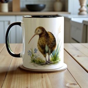 Kiwi Bird Mug 11oz, Watercolor Kiwi Bird Coffee Cup, Wildlife Ceramic Mug, New Zealand Bird Art Mug, Nature Lover Gift