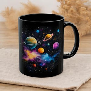 Galaxy Planets Mug, Colorful Cosmic Coffee Cup, Space Lover Gift, Outer Space Ceramic Mug 11oz, Astronomy Art, Celestial Decor Galactic Gift