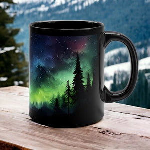 Northern Lights Coffee Mug, 11oz Aurora Borealis Mug, Winter Themed Aurora Cup, Northern Lights Gift, Colorful Polar Night Starry Sky Mug