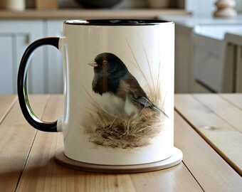 Dark Eyed Junco Mug 11oz, Junco Bird Coffee Mug, Winter Songbird Ceramic Cup, Birdwatching Nature Mug Gift