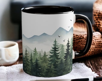 Forest Mountain Scene Mug - Forest Coffee Cup, Landscape Mug, Mountain Coffee Cup, Mountain Mug, Evergreen Forest Mug, Nature Lover Cup