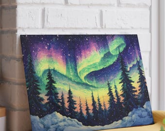 Northern Lights Glass Cutting Board Night Sky Winter Pine Forest Chopping Board Nature-Inspired Kitchen Decor Gift Aurora Borealis Lovers