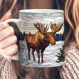 Mok gebrandschilderd glas eland, 11oz keramische natuur koffiemok, eland kunst mok, rustieke beker, natuurliefhebber cadeau, bos dieren mok, eland cadeau
