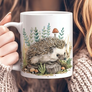 Cute Hedgehog Ceramic Mug, 11oz Adorable Animal Lover Gift, Hedgehog Lover Mug, Forest Nature Animal Cup, Whimsical Hedgehog Gift for Friend