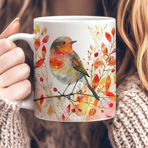 Robin Bird Mug, Robin Cup, 11oz Bird Ceramic Mug, Bird Themed Coffee Cup, Bird Lover Gift, Robin Gift, Birdwacher Mug, Birdwatching Gift