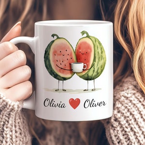Personalized Couples Mug, Cute Watermelon Love Mug 11oz, Custom Name Gift, Anniversary Coffee Cup, Romantic Gift for Him or Her, Couple Gift