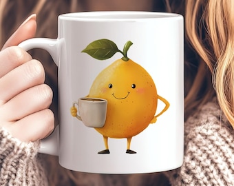 Lemon Mug with Coffee, Cute Lemon Gift, Citrus Lover Mug, Funny Fruit Coffee Cup, Yellow Kitchen Decor, Zesty Morning Mug, 11oz Lemon Cup