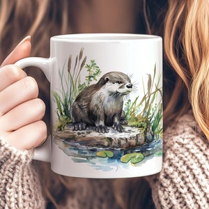 Cute Otter Mug, Ceramic Otter Coffee Mug 11oz, Adorable Animal Cup, River Otter Tea Cup, Otter Lover Gift, Wildlife Gift, Otter Gift