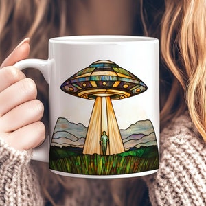 UFO Coffee Mug, Stained Glass UFO Mug 11oz, Alien Themed Coffee Cup, Space Cup, Alien Gift, Sci-Fi Mug, Gift for Sci-Fi Lovers, UFO Gift