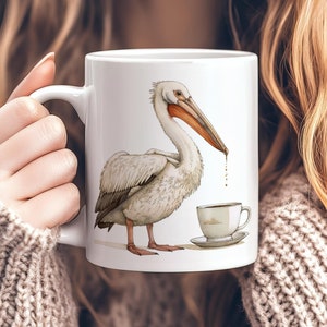 Pelican Coffee Mug, Ceramic Pelican Mug 11oz, Quirky Pelican Bird Mug, Unique Bird Lover Gift, Cute Pelican Cup, Pelican Lover Present
