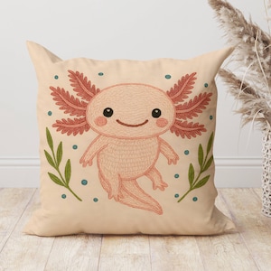 Cute Axolotl Throw Pillow, Kawaii Axolotl Decor, Whimsical Animal Cushion, Cottagecore Home Accent, Cozy Nature Pillow Gift, Axolotl Gift