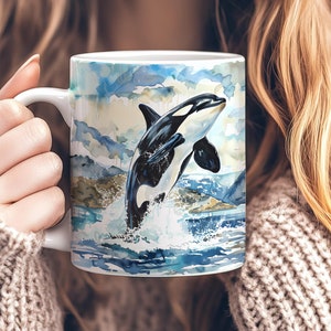 Orca Whale Mug, Ocean Animal Coffee Cup, Killer Whale Ceramic Mug, Nature Lover Gift, Marine Life Mug 11oz, Nautical Orca Whale Lover Gift