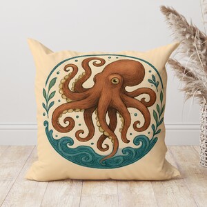 Octopus Throw Pillow, Ocean Animal Cushion, Nautical Coastal Decor, Sea Life Sofa Pillow, Marine Lover Gift, Beach Home Accent, Octopus Gift