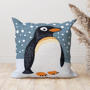 Cozy Penguin Throw Pillow, Winter Animal Cushion, Arctic Themed Decor, Cute Penguin Gift, Snowy Animal Pillow, Soft Penguin Cushion Gift