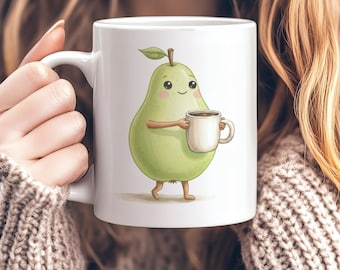 Pear Mug, Cute Pear Coffee Mug, Funny Fruit Mug, Kawaii Food Mug, Vegan Gift, Cottagecore Mug, Botanical Mug, Unique Ceramic Mug
