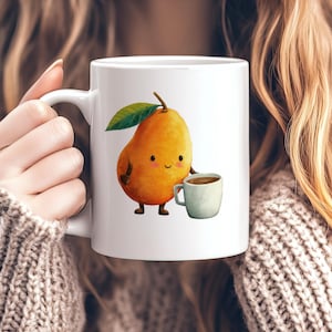 Mango Mug 11oz, Cute Fruit Coffee Cup, Whimsical Mango Lover Ceramic Mug, Tropical Drinkware, Funny Foodie Gift, Summer Fruit Lover Tea Mug