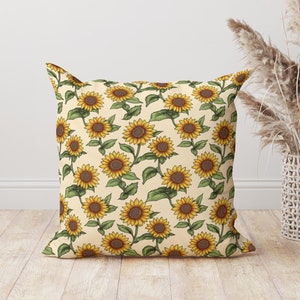 Cojín de girasol, cojín de estilo rústico de verano con estampado floral, decoración rústica con acento amarillo para sala de estar, regalo de girasol