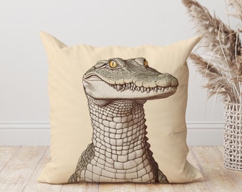 Alligator Throw Pillow, Funny Reptile Cushion, Animal Print Accent, Gator Home Decor, Quirky Southern Style, Unique Jungle Nursery Pillow