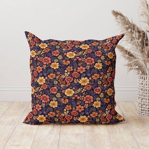 Herbst Blumen Dekokissen, warmes Herbst botanisches Kissen für Couch oder Wohnzimmer, gemütlicher Cottagecore Akzent, rustikales saisonales Dekor Herbstgeschenk