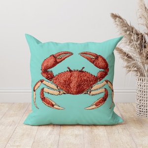 Blue Crab Throw Pillow, Coastal Beach Decor, Nautical Ocean Cushion, Marine Life Accent Pillow, Sea Lover Gift, Unique Seaside Home Pillow
