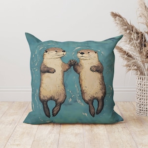 Otter Throw Pillow, Cute Wildlife Cushion, Whimsical Animal Decor, Cozy Cottagecore Room Accent, Animal Lover Gift, Nature Art Pillow
