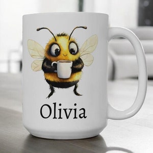 Personalized Bumblebee Mug, Ceramic Bee Coffee Mug 11oz 15oz, Custom Name Mug, Cute Bee Cup, Bee Lover Gift, Custom Coffee Cup, Name Gift