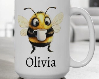 Personalized Bumblebee Mug, Ceramic Bee Coffee Mug 11oz 15oz, Custom Name Mug, Cute Bee Cup, Bee Lover Gift, Custom Coffee Cup, Name Gift