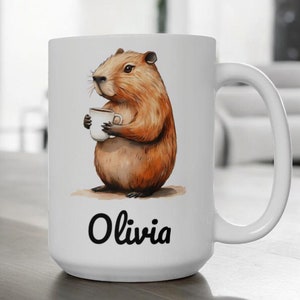 Personalized Capybara Coffee Mug 11oz 15oz, Custom Name Animal Lover Gift, Funny Capybara Cup, Cute Animal Coffee Mug, Unique Capybara Gift
