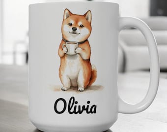 Personalized Shiba Inu Mug with Custom Name, Cute Dog Coffee Cup 11oz or 15oz, Shiba Lover Gift, Ceramic Pet Mug