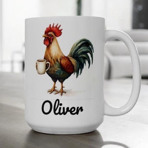 Personalized Rooster Coffee Mug, 11oz 15oz Rooster Coffee Mug Custom Name, Funny Farm Animal Gift, Chicken Lover Mug, Unique Rooster Gift