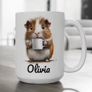 Personalized Guinea Pig Coffee Mug, Custom Name 11oz & 15oz Ceramic Animal Cup, Cute Guinea Pig Tea Cup, Adorable Gift for Guinea Pig Lovers