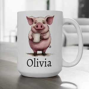 Mug cochon personnalisé, Mug avec nom personnalisé, cadeau cochon mignon pour elle, Mug amoureux des cochons, Mug animal rigolote, Mug en céramique, cadeau d'anniversaire pour elle