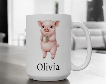 Taza de cerdo personalizada, taza de café con nombre personalizado, regalo para amantes de los cerdos, linda taza de cerdo, divertida taza de cerdito, regalo de animal de granja, regalo para ella, cerdito