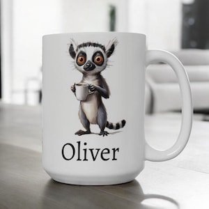Personalized Lemur Mug, Ceramic Animal Themed Custom Name Mug Ceramic 11oz 15oz, Cute Lemur Gift, Custom Coffee Cup Gift for Animal Lovers