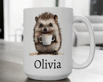 Personalized Hedgehog Mug, Ceramic Hedgehog Coffee Mug 11oz 15oz, Custom Name Mug, Cute Hedgehog Gift, Custom Coffee Cup, Name Gift